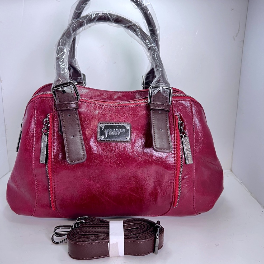 XIDIBAOLUO‎ Burgundy Faux Leather Satchel Handbag with Detachable Strap